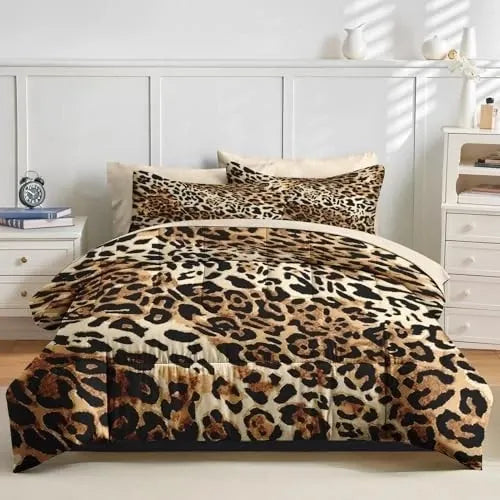 Funda nórdica de 3 piezas con estampado de leopardo oscuro