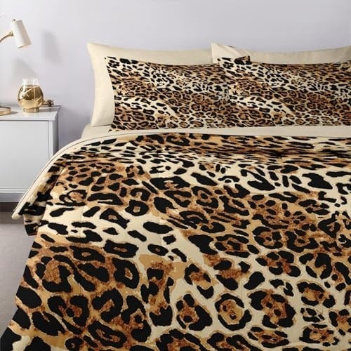 Funda nórdica de 3 piezas con estampado de leopardo oscuro