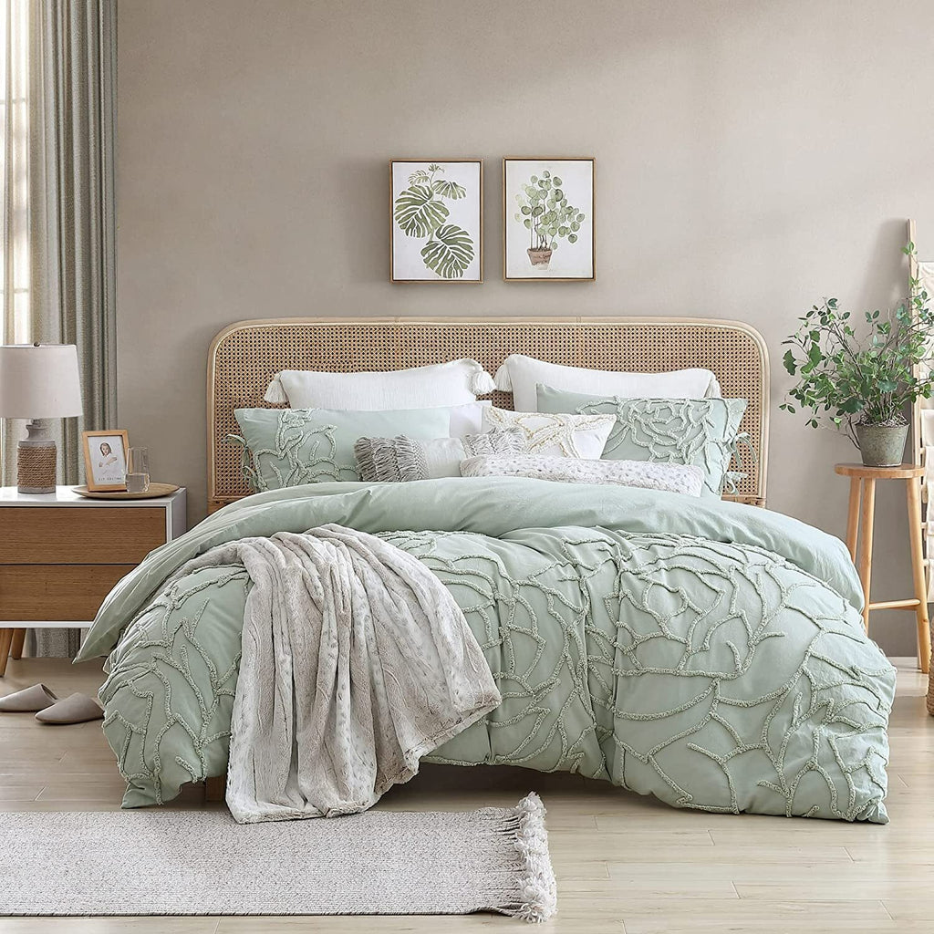 Juego de ropa de cama de 3 piezas con estampado de rosas verdes