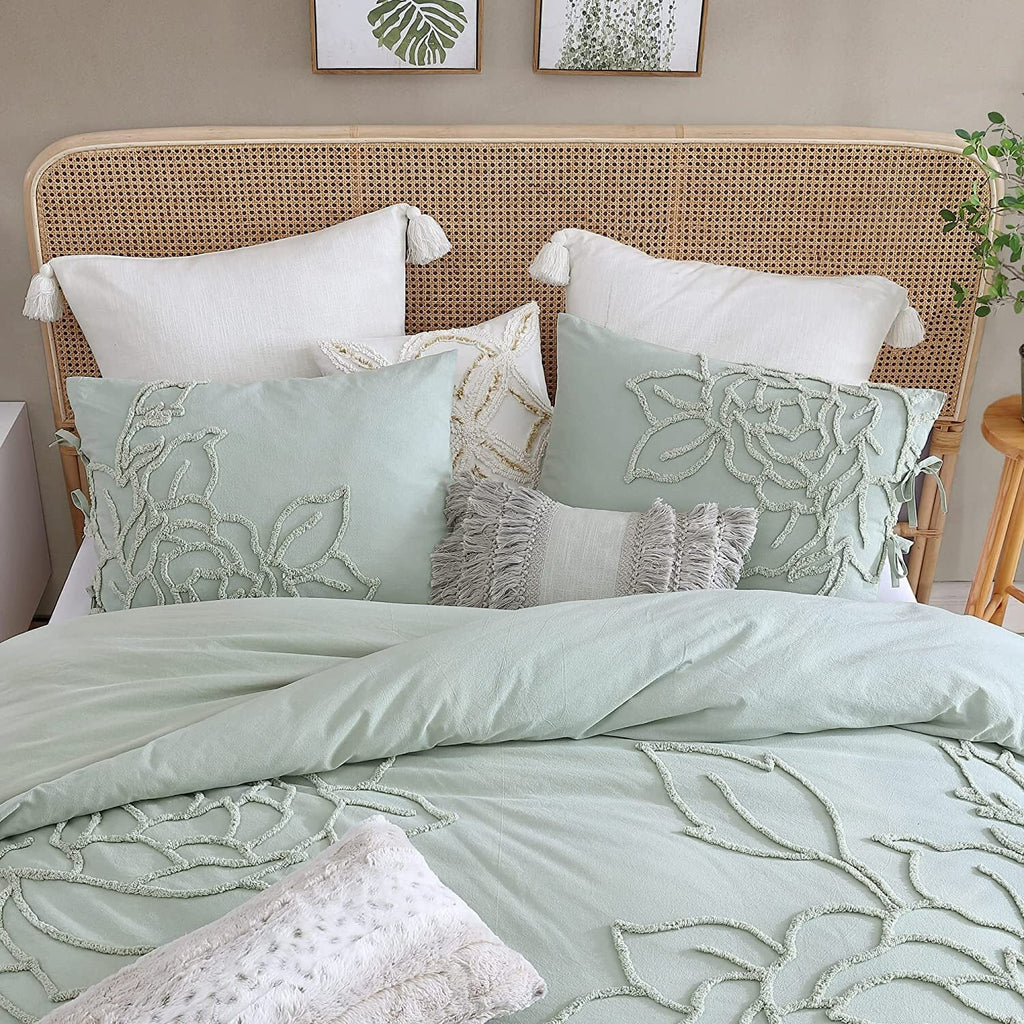 Juego de ropa de cama de 3 piezas con estampado de rosas verdes