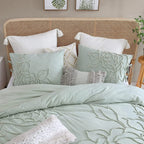 Juego de ropa de cama de 3 piezas con estampado de rosas verdes