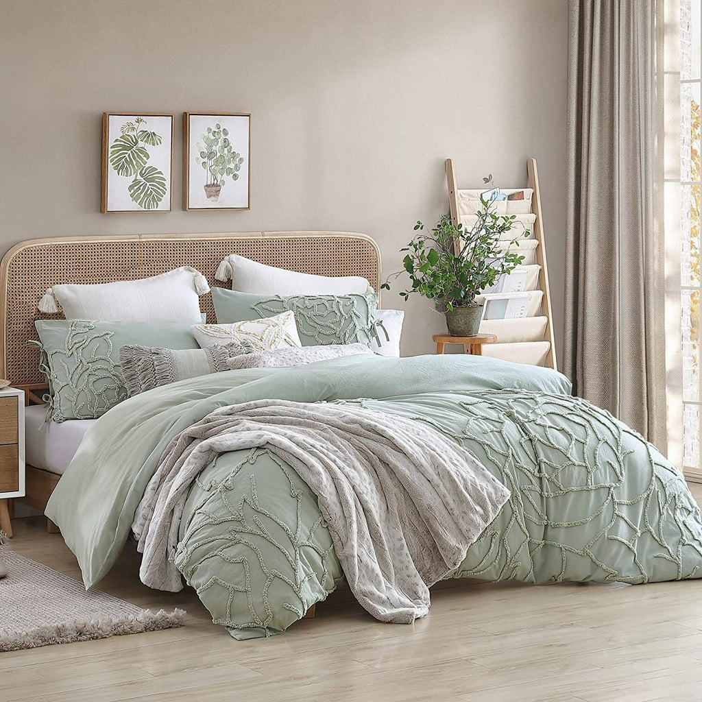 Juego de ropa de cama de 3 piezas con estampado de rosas verdes