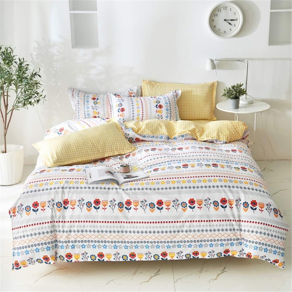 Juego de ropa de cama de 4 piezas estampado en amarillo pálido