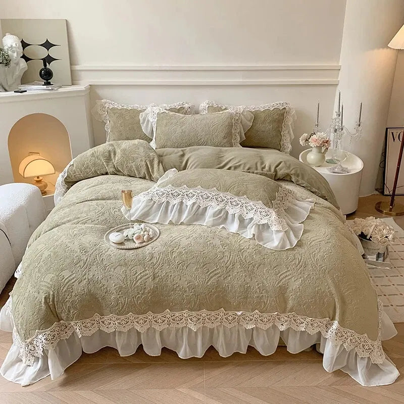 Juego de ropa de cama de terciopelo verde