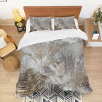 Juego de ropa de cama de tres piezas de algodón satinado con estampado floral beige